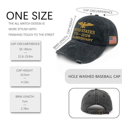U.S. 250th Anniversary 250 Years Freedoms 1776-2026 Baseball Hats Funny - color: 250th Anniversary 7