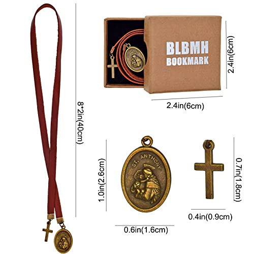 BLBMH Genuine Leather Bible Bookmark with Cross | Catholic Gifts for Men Dad | Christian Book Marker with Ribbon - Saint Anthony - LB3 - color: Alb3