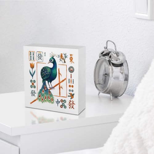 Mahjong Bird Bam Desk Sign Wooden Box Sign Table Decoration White - color: white 1479
