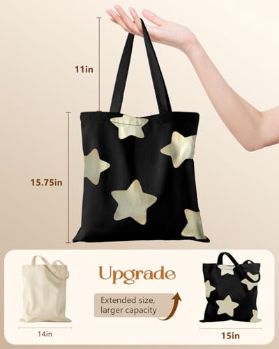 Miss Adola Canvas Tote Bag with Zipper for Women - color: Black Stars