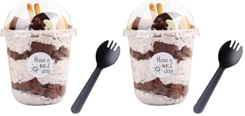12oz Disposable Plastic Cups with Dome Lids (No Hole),100 pack Dessert Cups for Plastic Fruit, Ice Cream Cake and Mini Snack Bowls… - size: 50 Count (Pack of 2)