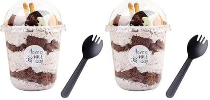 12oz Disposable Plastic Cups with Dome Lids (No Hole),100 pack Dessert Cups for Plastic Fruit, Ice Cream Cake and Mini Snack Bowls… - size: 50 Count (Pack of 2)