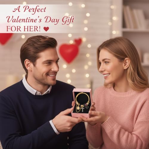 A&K Collections Mothers Day 18K Gold Beads Easter Basket Stuffers Bangle with Rhinestones Pandora Style Trendy Cross Heart Charm Luxury Adjustable Bracelet for Women Teen Girl Gifts Trendy Stuff Religious Jewelry - color: 18K GOLD/Black Charms