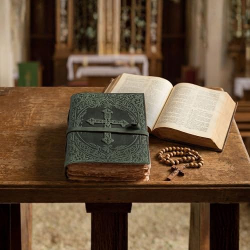 LEATHER VILLAGE Journal Bible Cross Embossed, Forest Green 13x8. - color: Green, size: 13 inches X 8 inches