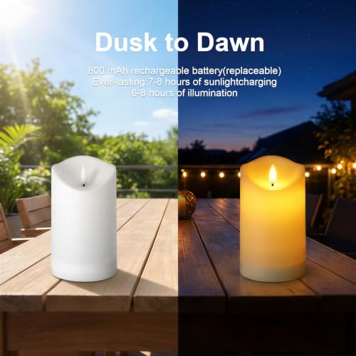 Solar Candles Outdoor Waterproof, Flameless LED Pillars Candles, Set of 5 - size: 3.25" × 4"/5"/6"/8"/8" (5-Pack)
