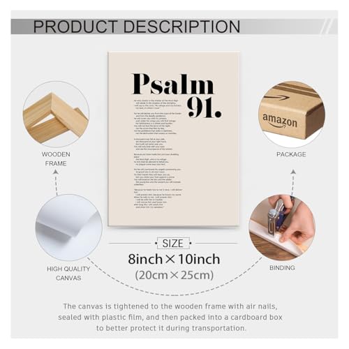 Bible Verses Psalm 91 Wall Art Christian Positive Quote Scripture Posters 08x10 inch Framed Modern Inspirational Affirmation Canvas Prints for Church Wall Decor - color: Black, size: 10.1"L x 8.1"W