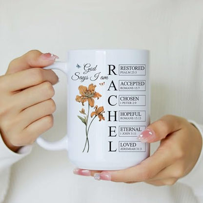 Personalized God Says I Am Mug - Custom Bible Verse Birth Flower Cup - Christian Coffee Mug - Religious Gift for Women - color: GOD-IAM-M1
