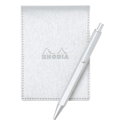 Rhodia cfmtpu11setsv Metallic PU Leather Ballpoint Pen Script Set, Silver (Block Rodia No. 11 A7 Notepad, White Included, 80 Pieces, 0.2 inch (5 mm) Square) - color: Silver, style: Script Ballpoint Pen Set