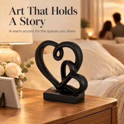Anniversary Wedding Couples Gift Black Hearts Resin Statue Decor - color: Black