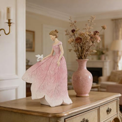 Guichifun Pink Leaf Angel Girls Fairy Statue, 8.5 x 5.25 x 12 Inch - color: Pink-bird, size: Large