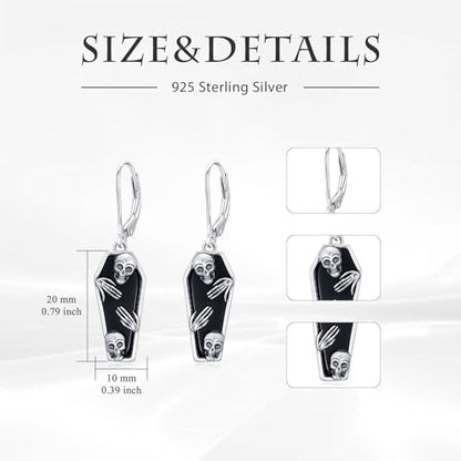 HPQQ Earrings for Women Sterling Silver Dangle Earrings Birthday Christmas Jewelry Gifts for Women Wife Mom - color: White Gold-Skull-Coffin