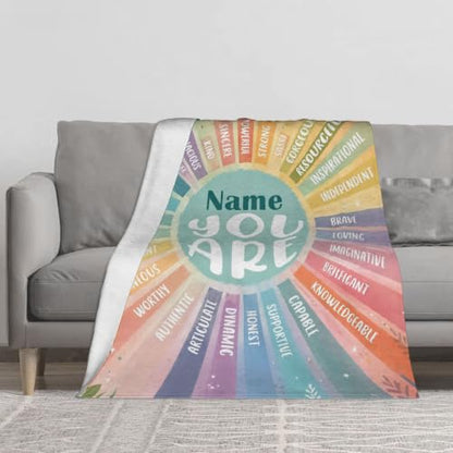 Personalized Inspirational Blanket for Women, Custom Name Positive Affirmation Throw Blanket, Motivational Self Love Gift for Teen Girls Women, Birthday - color: Background Pattern 8