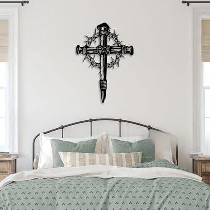 LIYOUYA Cross Metal Wall Decor - Religious Faith Symbol Decor Black Wall Art Home Decor for Living Room, Bedroom, Dining Room, Office (Black)
