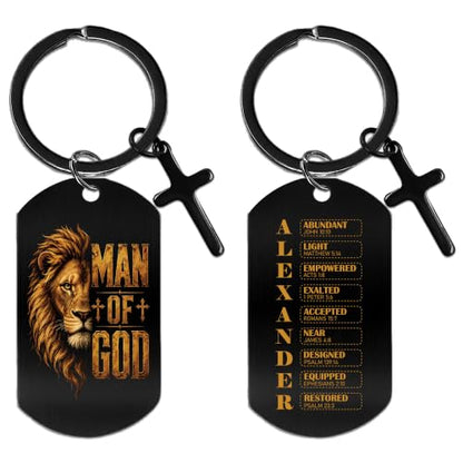 Keychain for Men Boys, Dog Tag Style Key Chain, Black Key Rings Birthday Christmas Veteran Day Gifts - style: Man of God