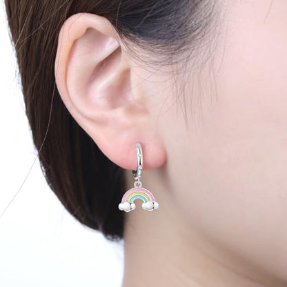 925 Sterling Silver Drop & Dangle Earrings for Women,Butterfly Dragonfly and Bee|Flower and leaf Earrings, Suitable for Sensitive Ears Fashion Jewelry Gift- Hypoallergenic Earrings - color: Rainbow