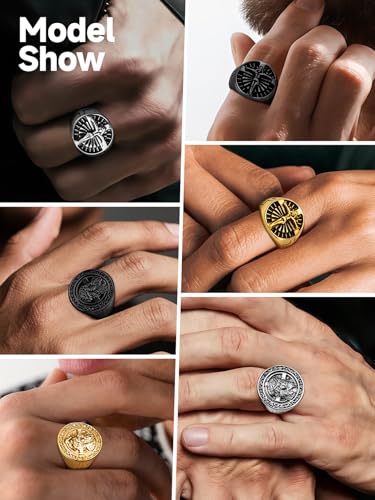 Christian Cross Rings for Men - Stainless Steel Jesus Jewelry with Celtic Knot Sides (Gold/Black/Silver) - Catholic Religious Gift, Size 7-13 - color: H: Silver-Jesus