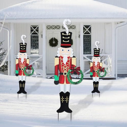 Christmas Yard Sign Decorations Outdoor Christmas Nutcracker Wreath Yard Signs with Metal Stakes for Xmas Holiday Party Lawn Sign Garden Decor Outdoor Yard Signs - style: Nutcracker