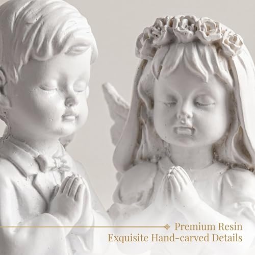 Guardian Angel Figurine Praying Hands Statue Cherub Statue Set - color: Boy+girl