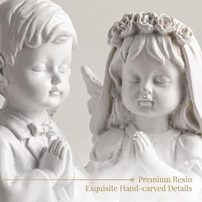 Guardian Angel Figurine Praying Hands Statue Cherub Statue Set - color: Boy+girl