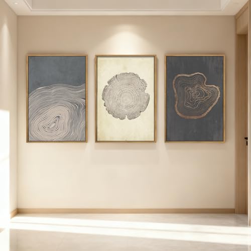 Anyzal Large Neutral Tree Ring Wood Framed Canvas Wall Art - color: Neutral Tree Ring, size: 24"L x 16"W