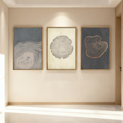 Anyzal Large Neutral Tree Ring Wood Framed Canvas Wall Art - color: Neutral Tree Ring, size: 24"L x 16"W