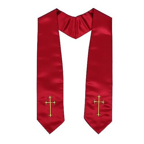 Clergy Stole, Choir Stole with Cross Embroidery 60'' - color: Maroon