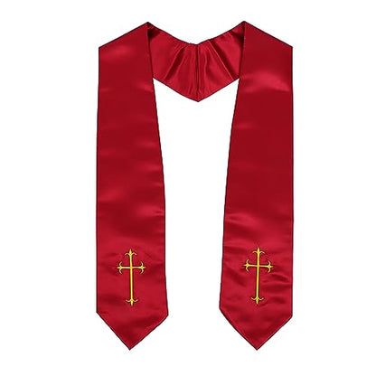Clergy Stole, Choir Stole with Cross Embroidery 60'' - color: Maroon
