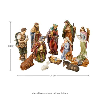 Glitzhome 12Pcs Resin Nativity Figurine Set for Christmas Indoor Xmas Natvity Scene Sets Collectible Christmas Countertop Nativity Figures Miniatures Statue for Tabletop Ornament Gifts 10.00" x 26.00" - size: 10.00 x 26.00 Inches