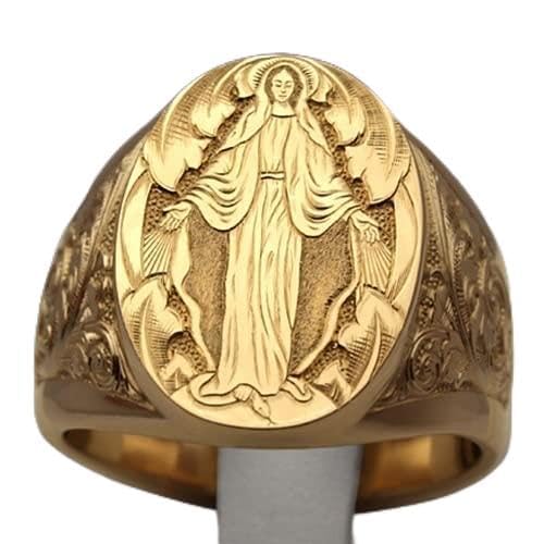LIOYSIUT Mens Womens Silver Ring 18K Gold Plated Engraved Signet Ring Virgin Mary Bible Verse Prayer Rings Christian High Polished Stackable Plate Knuckle of Religious Gifts Jewelry Size 8 - size: Size 8