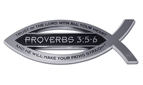 Elektroplate Christian Fish Proverbs 3:5-6 with Verse OEM Chrome Emblem for Cars, Trucks, and All Auto | Universal Fit at 4" x 1.4" | Weatherproof - color: Proverbs 3:56