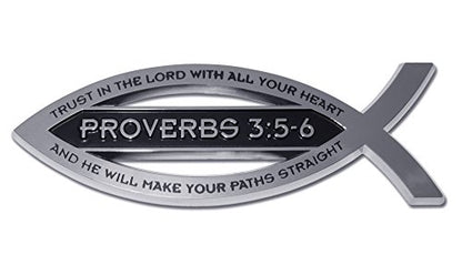 Elektroplate Christian Fish Proverbs 3:5-6 with Verse OEM Chrome Emblem for Cars, Trucks, and All Auto | Universal Fit at 4" x 1.4" | Weatherproof - color: Proverbs 3:56