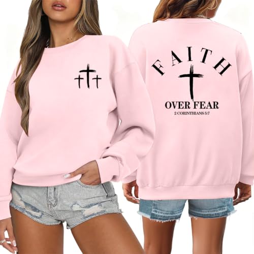Christian Sweatshirts for Women Jesus Cross Casual Tops - color: Pink, size: XX-Large