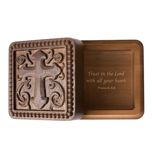 Hand-Carved Wooden Cross Rosary Box, Catholic Gift for Men Women - color: Cross