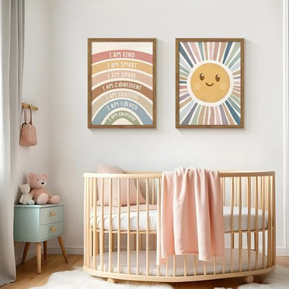 2 Piece Framed Boho Rainbow Kids Room Wall Art 12x16 Inch - color: sunshine, size: 16"L x 12"W