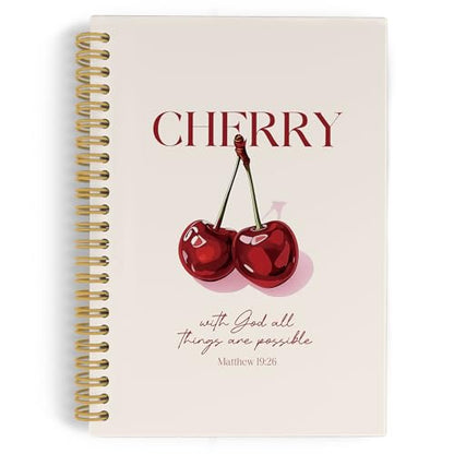 YLZlhb Preppy Cherry Christian Spiral Notebook Journal, Bible Verse Notebooks for Note Taking, Christian Gifts for Women, Religious Prayer Girly Hardcover Spiral Journal 5.5x8.3 Inches - color: cherry