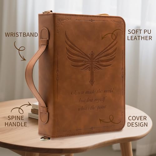 Bible Cover,Bible Cover Case for Women,Men&Children with Detachable Shoulder Strap,Handle for Bible and Other Book Accessories,Christian Art Gifts,PU Leather, Church Bag,Brown - color: Brown