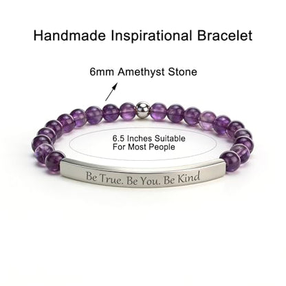 Amethyst Christian Bracelet for Women, 18K Gold Plated Bible Verse Jewelry, Inspirational Religious Faith Gift, Scripture Jewelry for Encouragement & Strength - color: BE TRUE. BE YOU. BE KIND.-Amethyst Silver