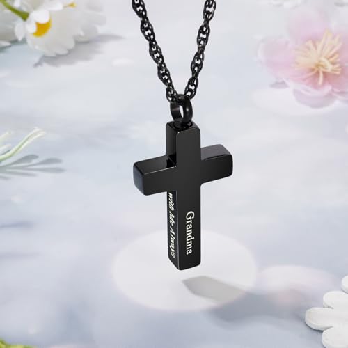 Cremation Cross Necklace for Ashes Stainless Steel Cross Urn Pendant Ashes Holder Memorial Jewelry-With Me Always - style: Grandma