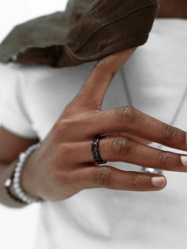 U7 Stainless Steel Mens Rings,7mm Gold/Black/Silver Chain Rings Fidget Spinner Ring Anxiety Ring for Men Women,Size 6-14 - color: Black