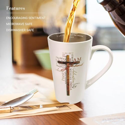 Christian Art Gifts White Stoneware Coffee Mug with Handle 16 oz. Microwave & Dishwasher-Safe Inspirational Scripture Coffee & Tea Mug for Men & Women with Bible Verse: Light of the World John 8:12