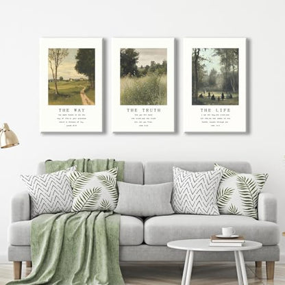 Christian Canvas Wall Art, Religious Scripture The Way The Truth The Life Poster, Set of 3 Bible Verses Print, Biblical Landscape Picture, Modern Spiritual Painting for Prayer 8x12in Wrapped Canvas - color: Set 2-Wrapped, size: 8L" x 12W"
