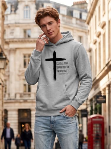Christian Sweatshirts for Men Faith Christ Cross Pullover Hoodie - color: Grey, size: Large