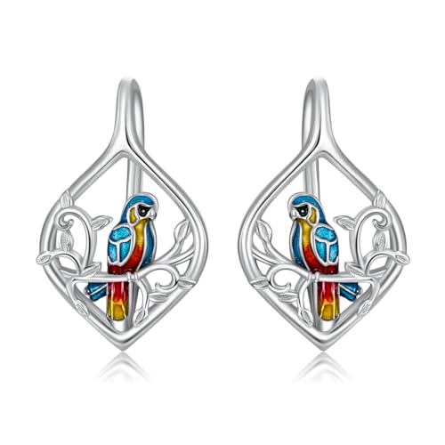 Cardinal/Hummingbird/Parrot Earrings for Women 925 Sterling Silver Bird Dangle Drop Leverback Earrings Hypoallergenic Cardinal Jewelry Christmas Birthday Gifts - style: Parrot