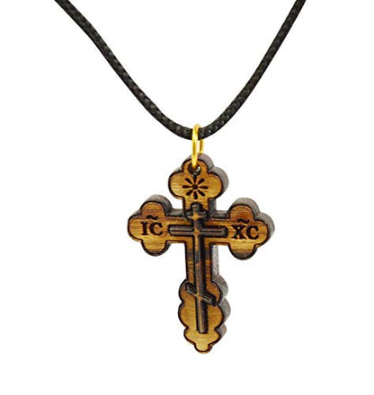 Most Original Gifts AUTHENTIC Bethlehem Olive Wood Eastern Cross Pendant in Natural Cotton Pouch with Christogram - Cross for Men & Women - style: Style-3