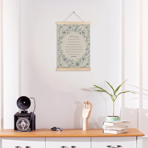 MKIJUHB Hail Mary Prayer Catholic Wall Art Decor, Christian Wall Decor, Vintage Blue and White Floral Catholic Framed Hanging Canvas Prints for Church Prayer Room Home Decorations, 12x16 Inch - color: Christian Canvas wall art decor 08