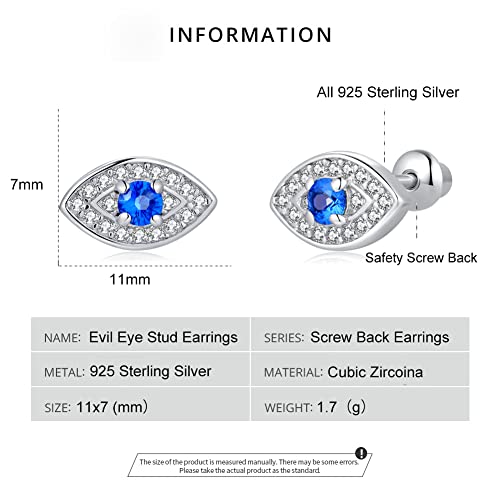 Butterfly Ladybug Unicorn Sloth Flamingo Dog Cat Turtle Angel Koala Daisy Panda Stud Earrings for Girls Women - Sterling Silver Hypoallergenic Animal Earrings with Secure Screw Backs - color: Evil Eye
