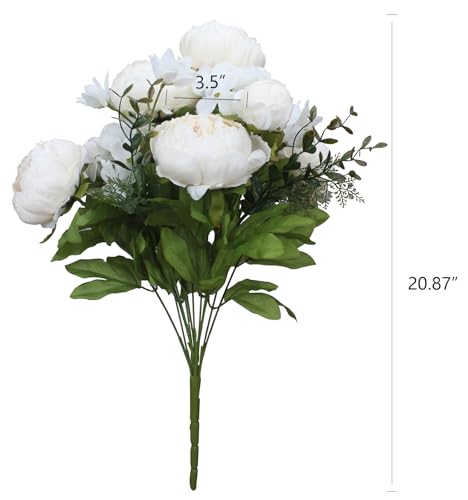 Duovlo Artificial Peony Silk Flowers Fake Flowers Vintage Wedding Home Decoration,Pack of 1 (Spring Milk White) - color: Spring Milk White, size: 20.87*3.5