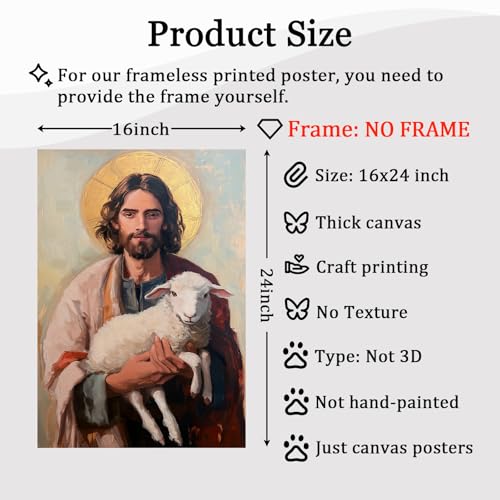 Jesus Holding Sheeps Canvas Wall Art Good Shepherd Poster Jesus And Lamb Print Christian Easter Pictures Abstract Christ Artwork Picture Of Christ Portraits The Sheep Painting 16x24in No Frame - color: A3Unframed