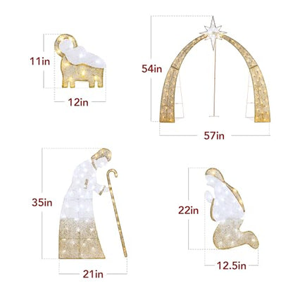 Best Choice Products 4.5ft Lighted 2D Outdoor Nativity Scene, Christmas Arch Holy Family Yard Decoration w/ 115 LED Lights, Stakes, Zip Ties - size: 4.5ft