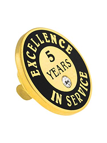PinMart Gold Color Plated Excellence in Service Year Award Lapel Pin – Metal Enamel Workplace Reward Pin w/Rhinestone – 1-60 Years Pins for Long Standing Employees - color: 5 Years Gold Plated, size: 100 Pack